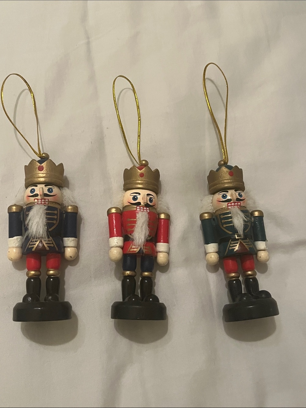 Wooden Nutcracker Ornaments - Set of 3 in Red, Blue, and Green